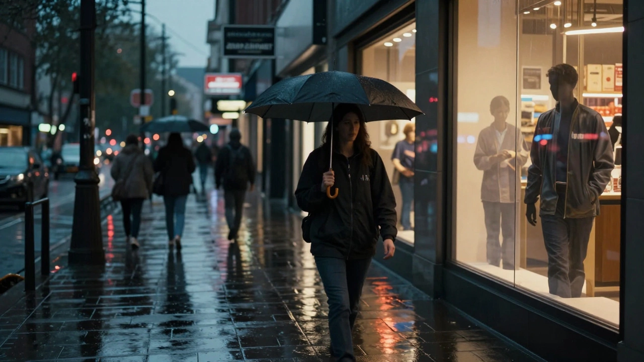 A person walking alone at night, their reflection showing past roles fading as they step into self-ownership.